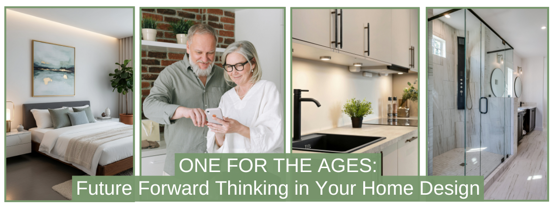 Four photos: bedroom, elderly couple, kitchen, bathroom. Text: 