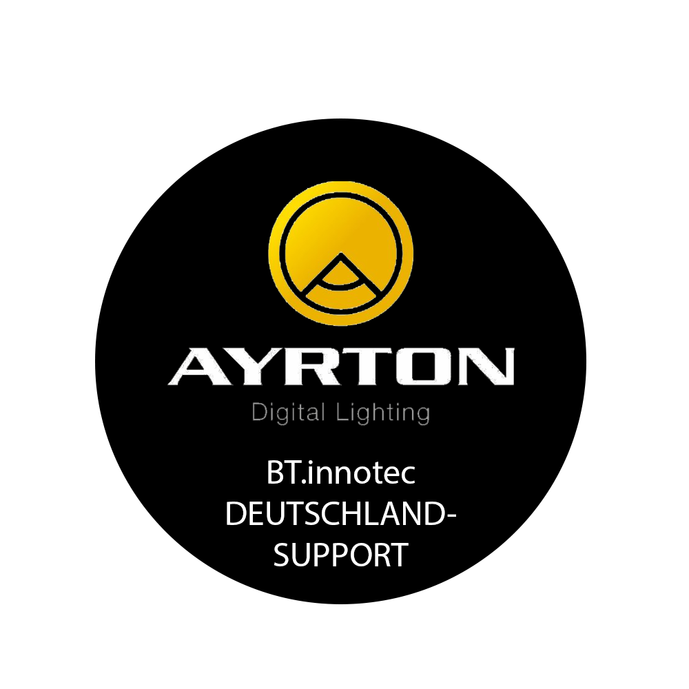 Das Logo von Ayrton Digital Lighting ist ein schwarzer Kreis auf weißem Hintergrund.