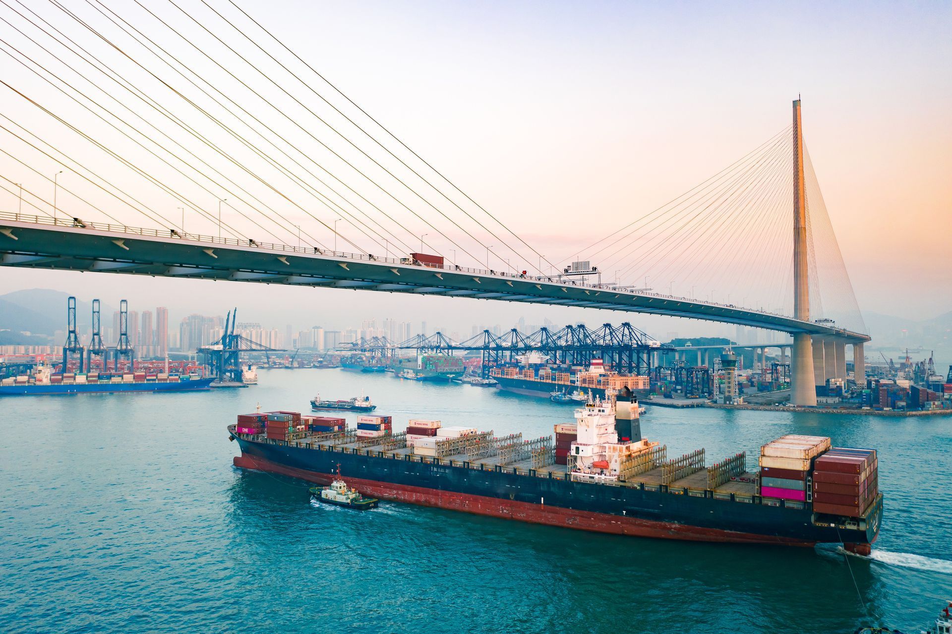 ship under bridge