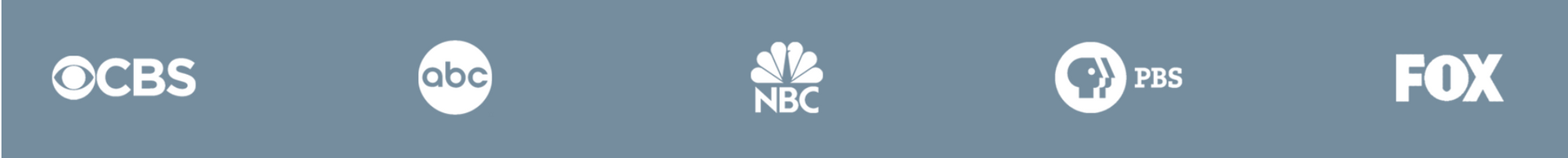 TV network logos for CBS, NBC, ABC, and FOX on a light blue background