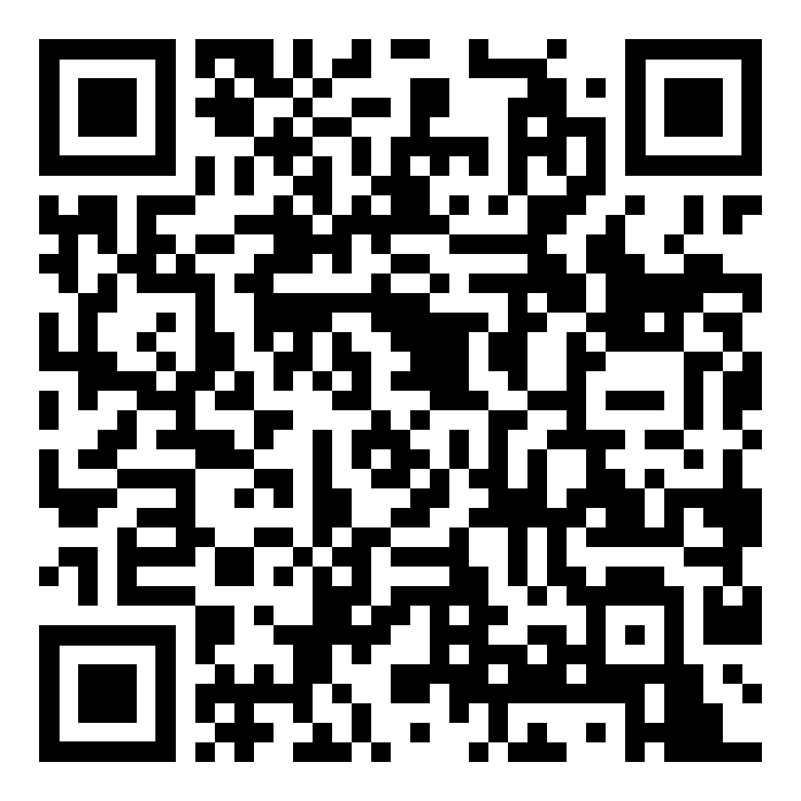 Black-and-white QR code on a white background