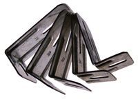 Stack of metal staplers arranged in a fan shape