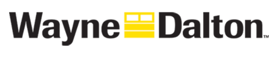 Wayne Dalton logo in black with a yellow door icon between the words
