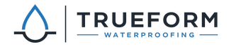 TRUEFORM Waterproofing logo with blue water droplet icon and black-blue text on a white background
