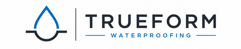 TRUEFORM Waterproofing logo with blue droplet and dark gray text