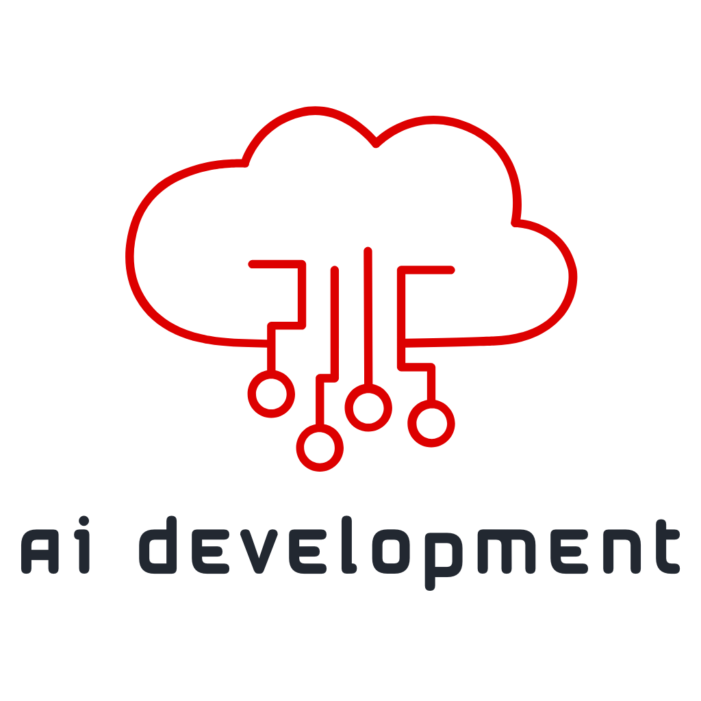 Un dibujo de una línea roja de una nube con las palabras desarrollo de ai debajo.