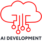 Un dibujo de una línea roja de una nube con las palabras desarrollo de ai debajo.