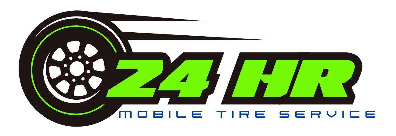 Logo for 24 HR Mobile Tire Service with a tire graphic in black and green.