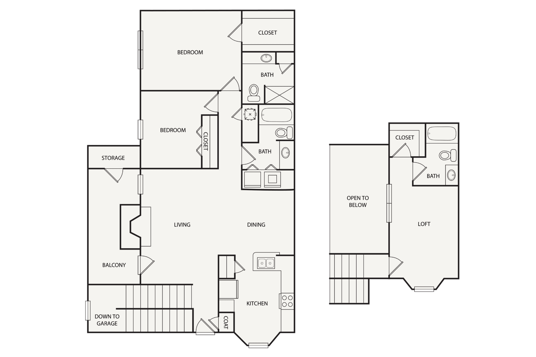 Black-and-white floor plan of a house with labeled rooms and stairs