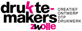 Druktemakers Zwolle logo in black and pink with &ldquo;Creatief ontwerp DTP drukwerk&rdquo; text