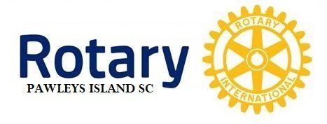 Logo for Rotary Pawleys Island SC: blue text and golden gear.