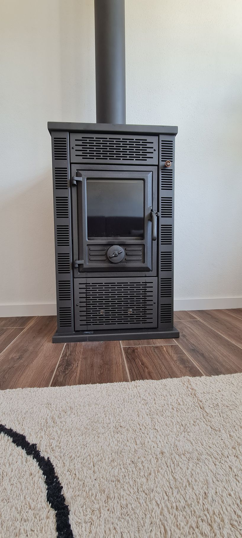 Salamandra a lenha para aquecer a sala de estar.