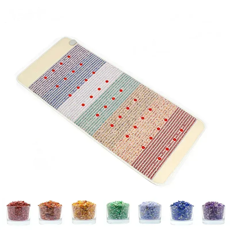 A multi-colored crystal-lined massage mat with photon light therapy, and PEMF.