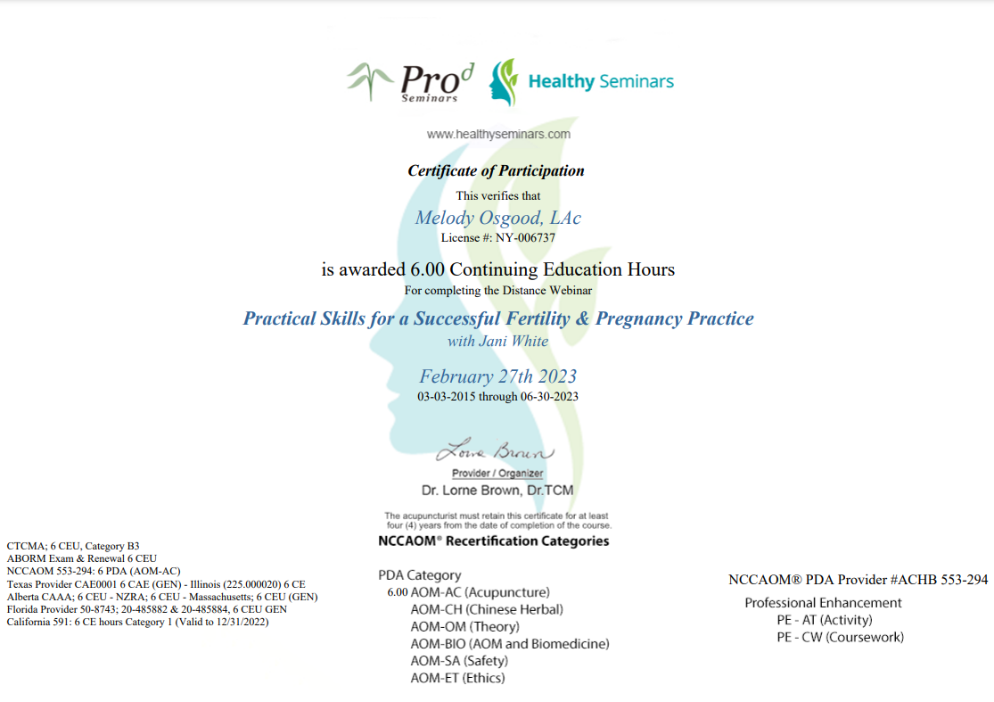 Certificate for Continuing Education Hours. 