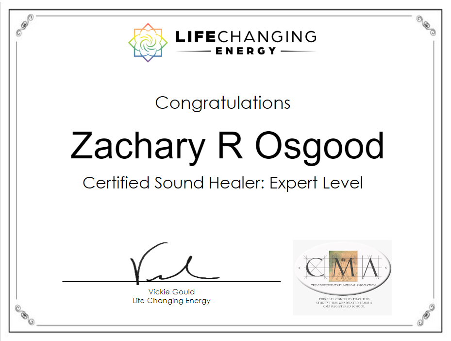 Certificate for Zachary R. Osgood, 