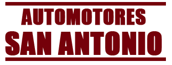 Logotipo rojo y blanco con la inscripción “AUTOMOTORES SAN ANTONIO” y líneas horizontales arriba y abajo.