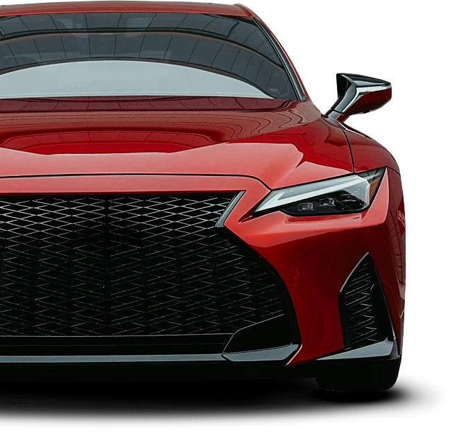 Front view of a red sports car with a black grille and sleek headlights on a white background | Kars Performance