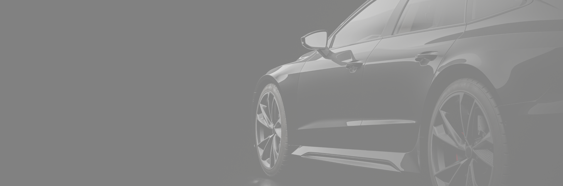 Dark gray sports car side profile on a gray background, with a close-up of the front wheel and door | Kars Performance