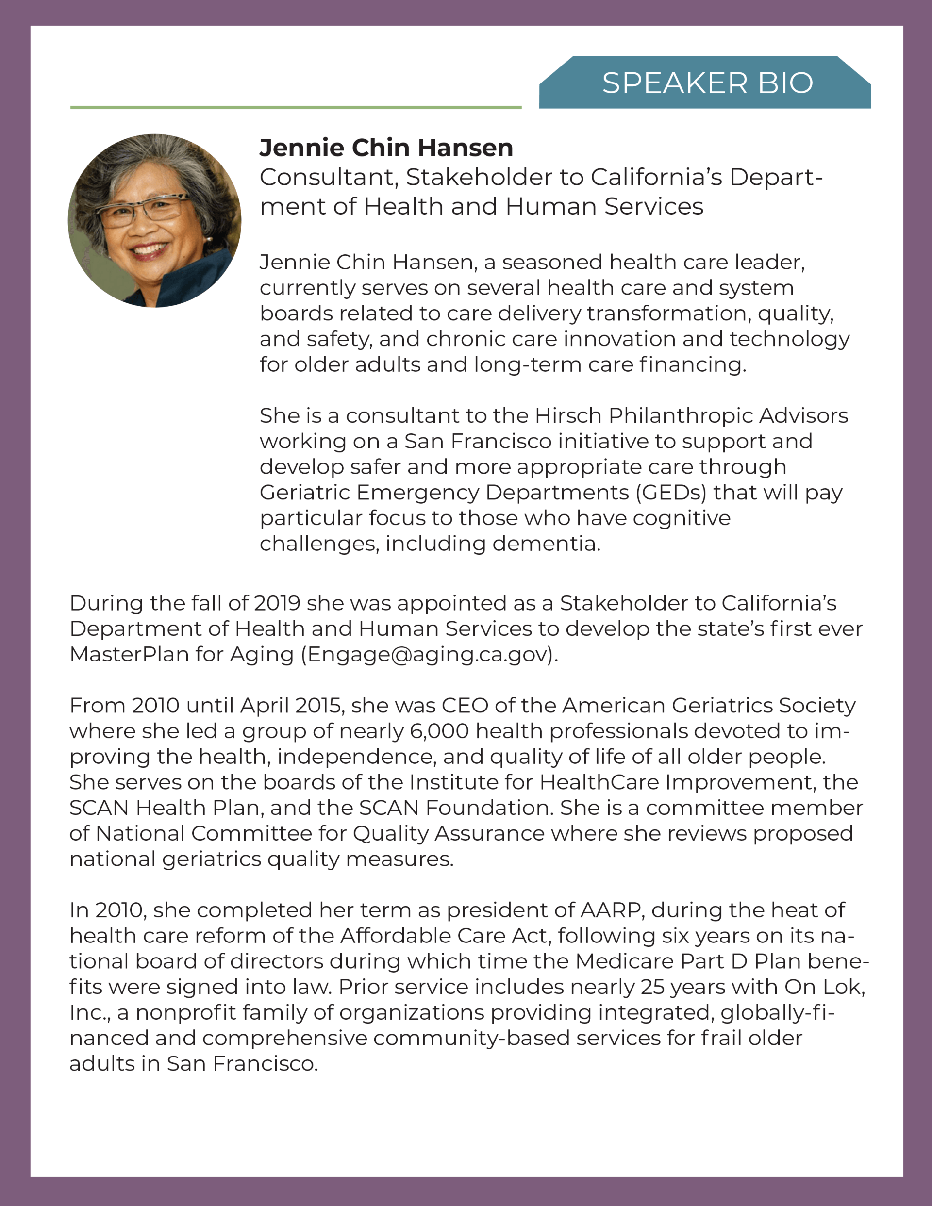 Biography of Jennie Chin Hansen
