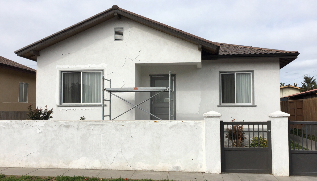 Preparar casa para pintura exterior con limpieza y reparación de grietas