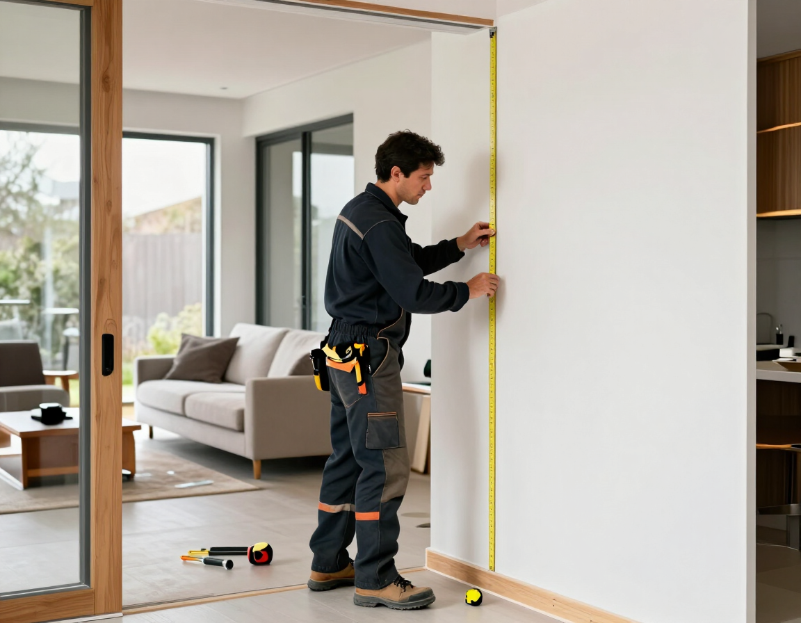 Maestro realizando trabajos de construcción y remodelación en una vivienda moderna.