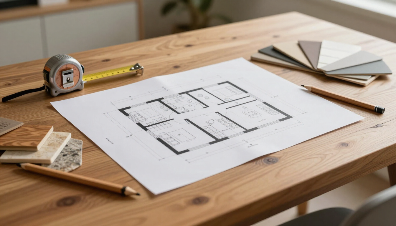 Planificación de una ampliación de casa con planos y herramientas