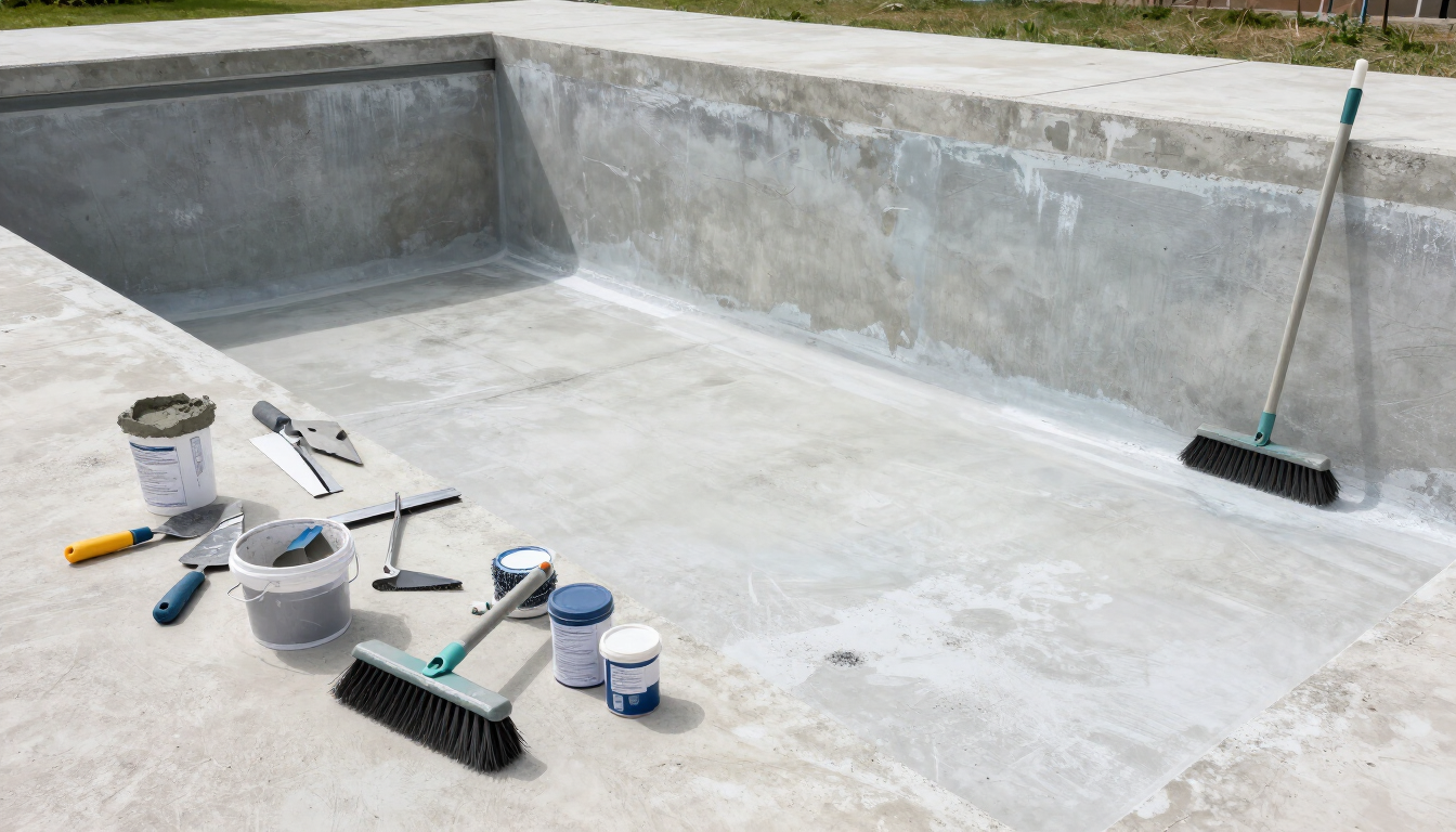 Preparación de una piscina de hormigón antes de aplicar pintura