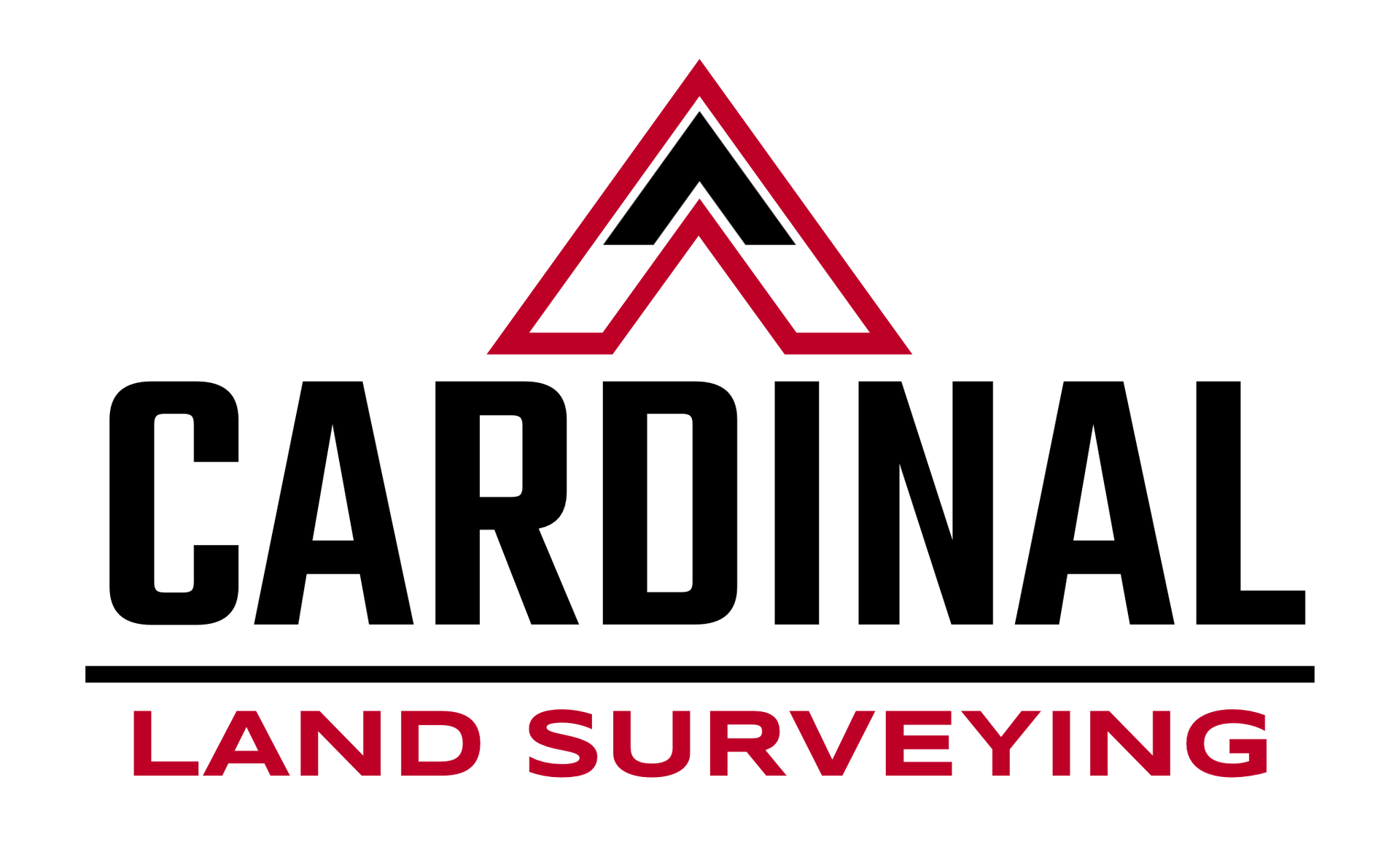 Cardinal Land Surveying logo with red and black geometric design.
