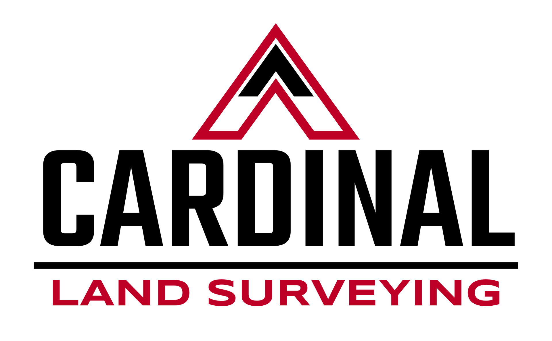 Cardinal Land Surveying logo with a red and black stylized roof over the word 