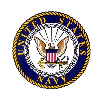 U.S. Navy seal with eagle, anchor, and rope border in blue and gold
