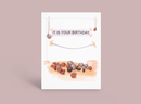 Birthday card with watercolor candies and the text “IT IS YOUR BIRTHDAY!”