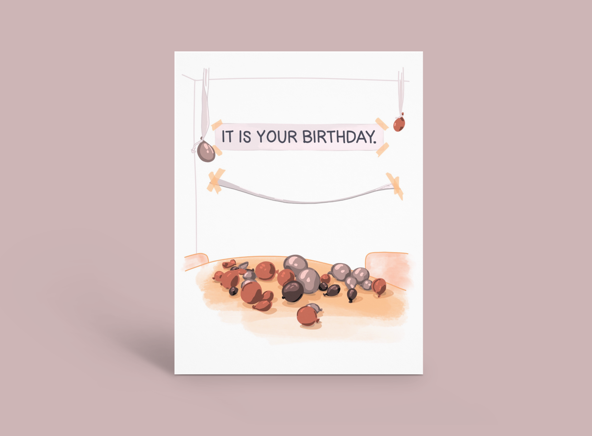 Birthday card with watercolor candies and the text “IT IS YOUR BIRTHDAY!”