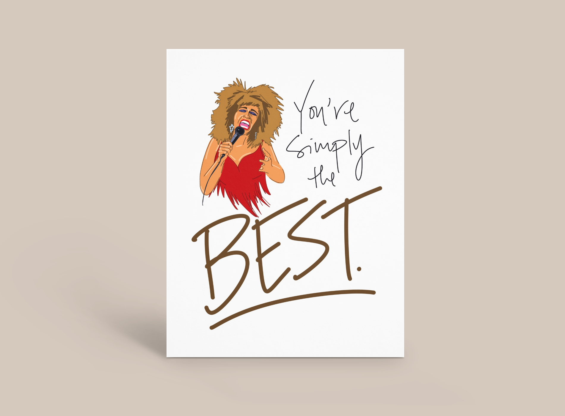 Handwritten card with a woman illustration and the message “You’re simply the BEST”