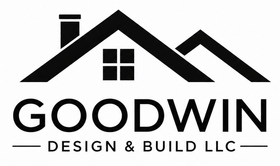 Goodwin Design & Build LLC logo with black roof icon and text on white background