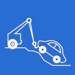 White tow truck lifting a car on a blue background