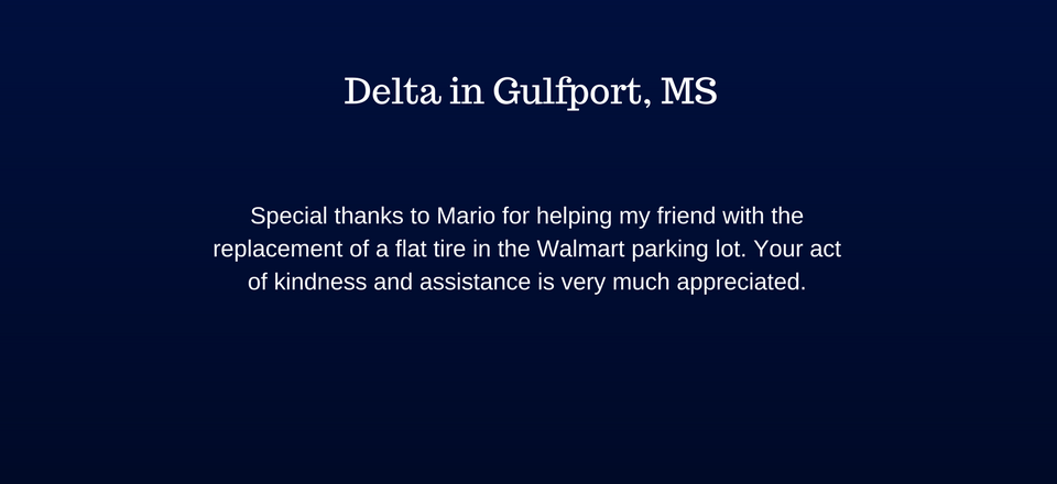 Blue title card: “Delta in Gulfport, MS” with a thank-you message about replacing a fan and maintaining services.