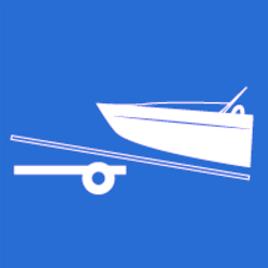White boat on a blue background above a balance scale icon