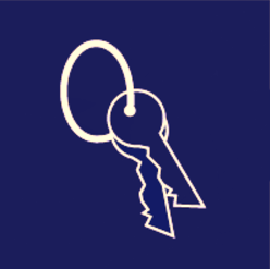 White key icon on a dark blue background