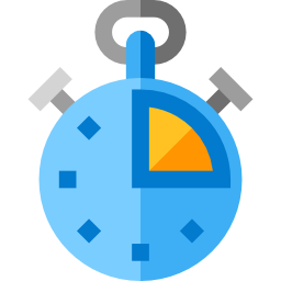 Blue stopwatch icon with gray top ring and orange quarter segment