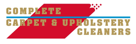 Logo for Complete Carpet & Upholstery Cleaners in gold text on a red and tan background