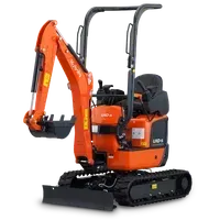 Orange Kubota mini excavator on tracks, used for digging.