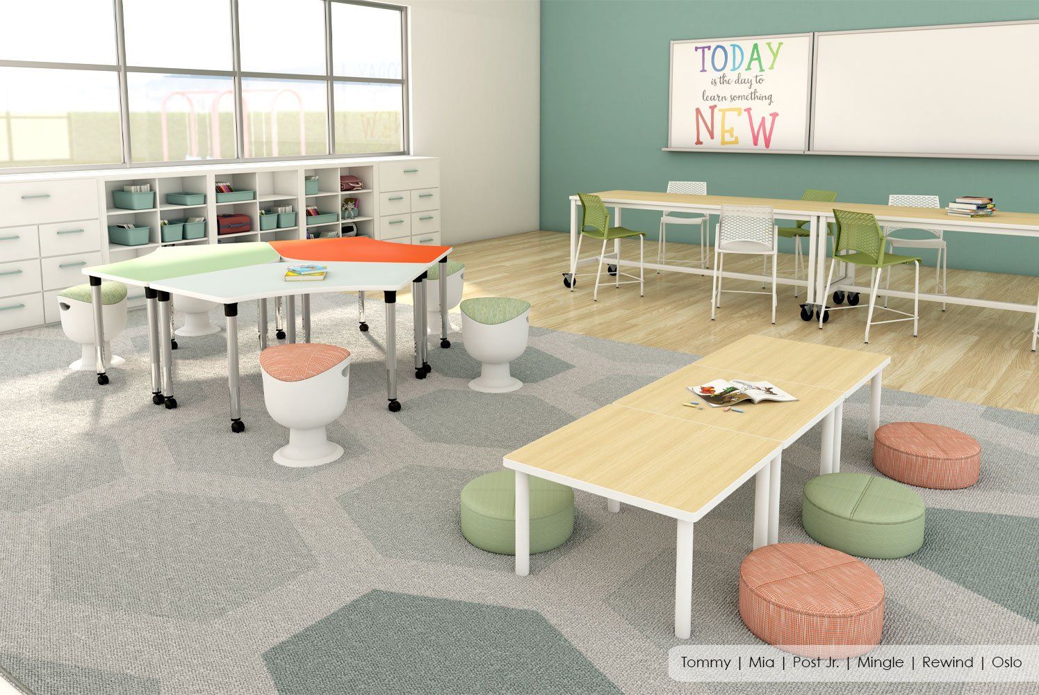 ERG Tommy & Mia seating with Post & Mingle tables in classroom (education)