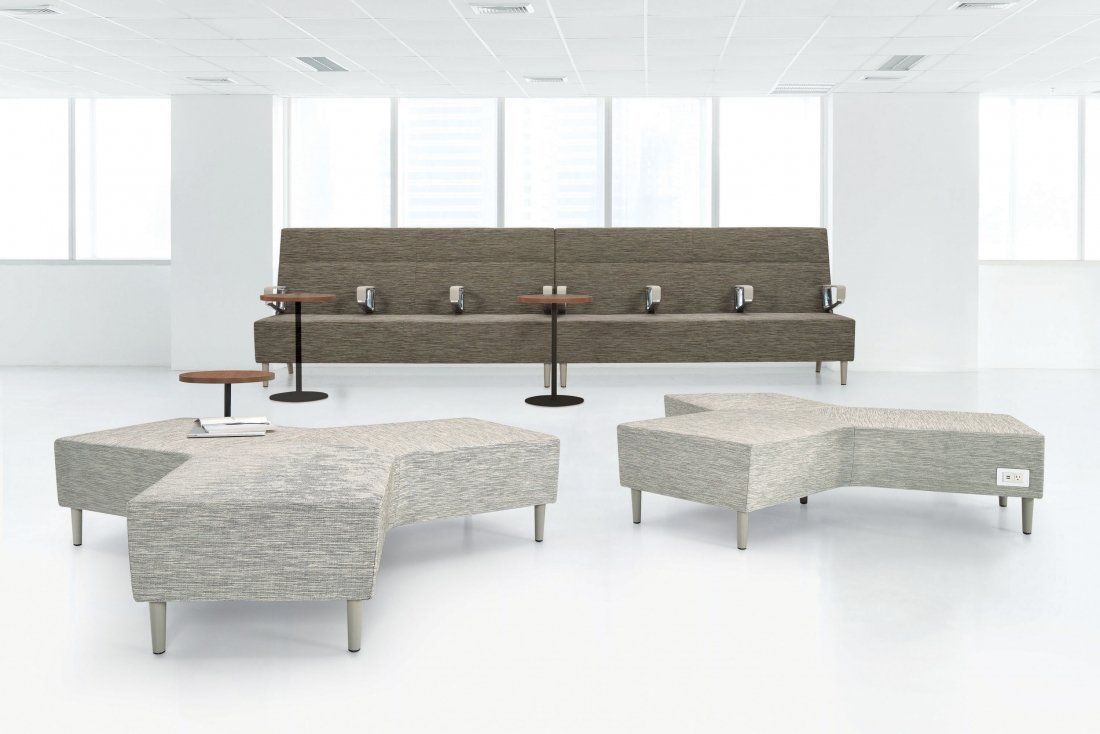 Modular sofa with arms and angled benches