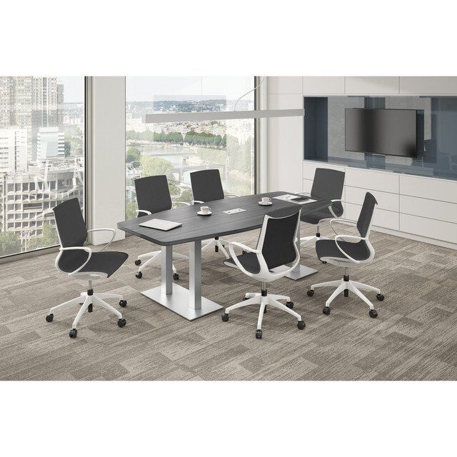 OS Boat-shape table with boardroom base in Costal Gray