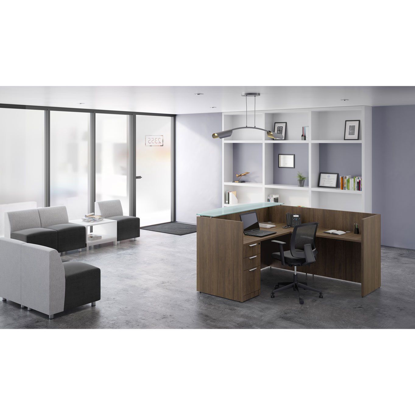 OS Modern reception desk with glass transaction top