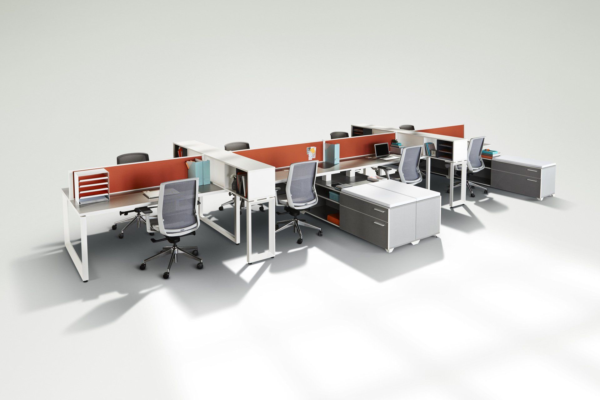 Tayco Scene benching with desktop storage dividers