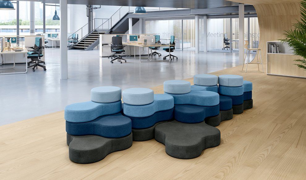 Modular pouf seating with organic geometric forms