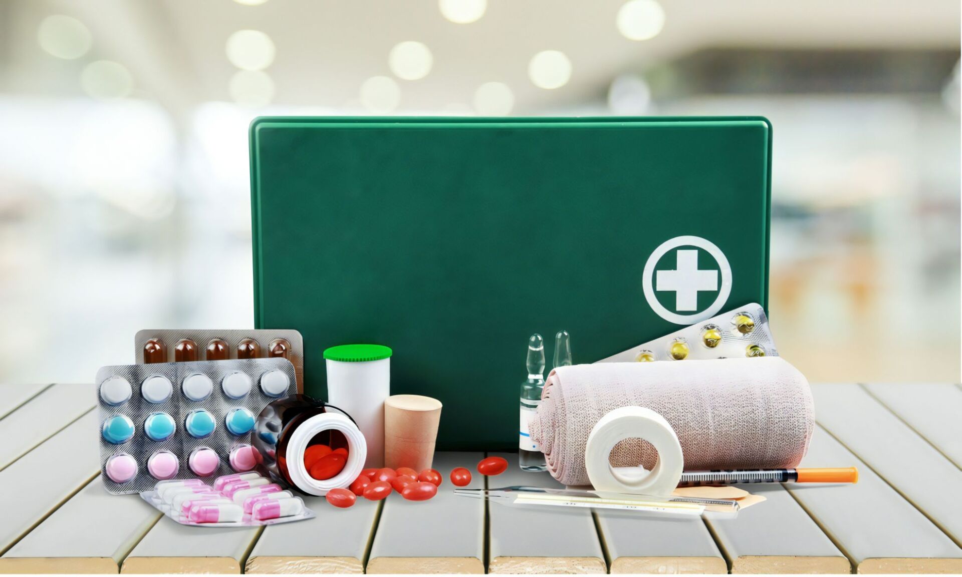 First-aid Kit With Medicine Blister Packs, Pills, Bandage Roll, and Thermometer — Revive Training in Alstonville, NSW
