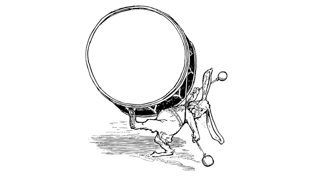 A black and white drawing of a person holding a magnifying glass.