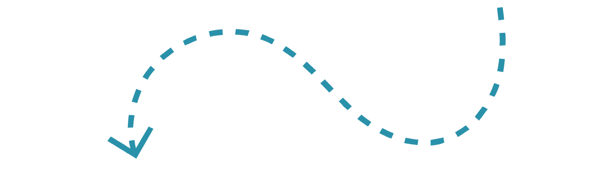 A blue arrow with dotted lines on a white background.
